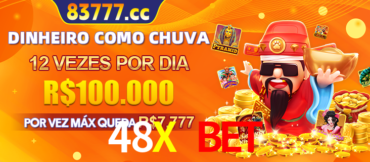 Banner do programa de recompensas Recomende para amigos do 48X BET, detalhando os bônus por convidar amigos, com prêmios que chegam a R$288.888.